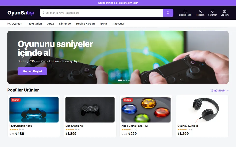Oyun Satışı ana sayfası