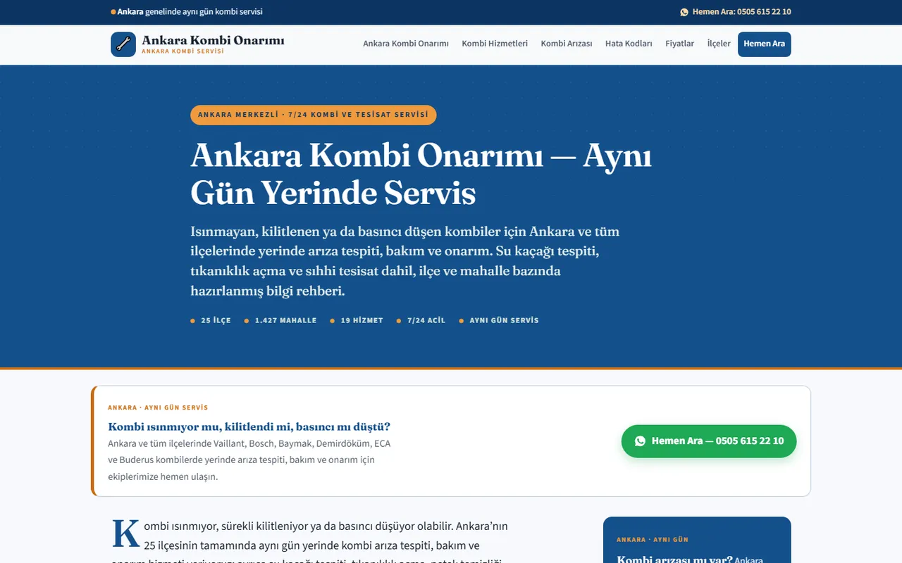 Ankara Kombi Onarımı ana sayfası